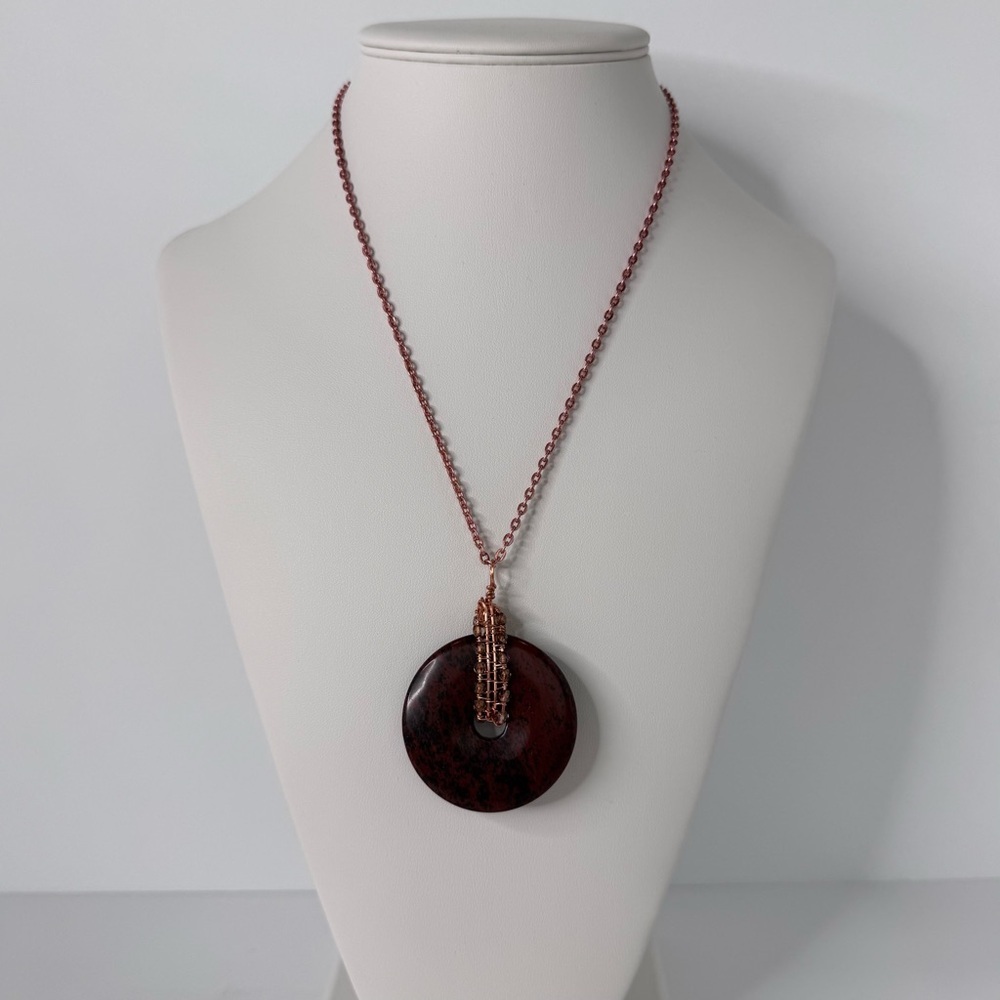 Hand Crafted Mahogany Jasper Wire Wrapped Focal Necklace with Beads 24” 45mm NWT - Picture 6 of 6